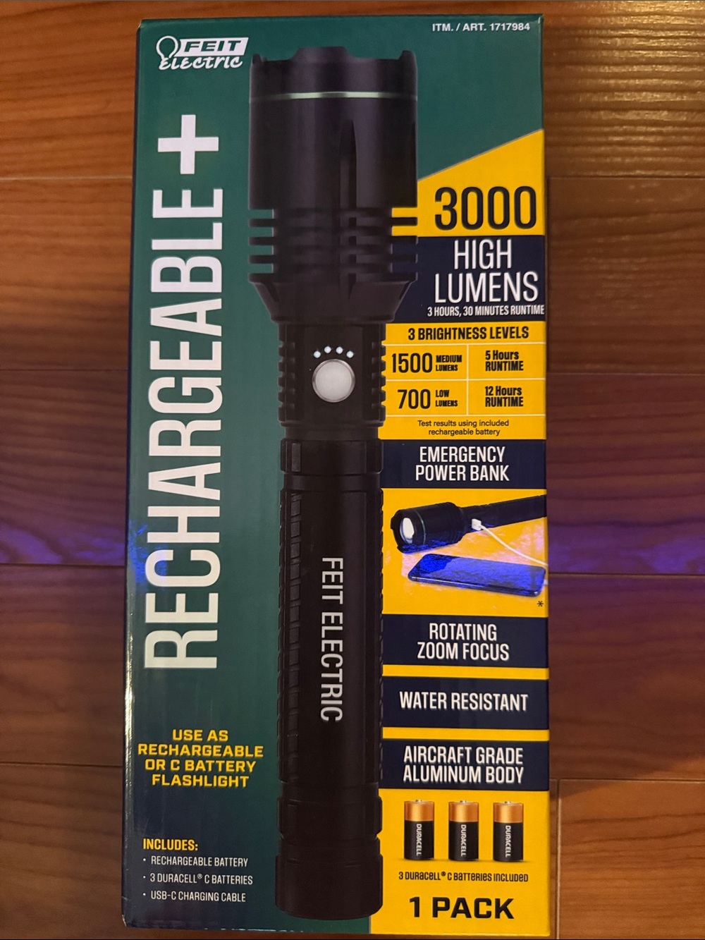 Feit Electric 3,000 Lumen LED Flash Light with Rechargeable Batteries Power Bank